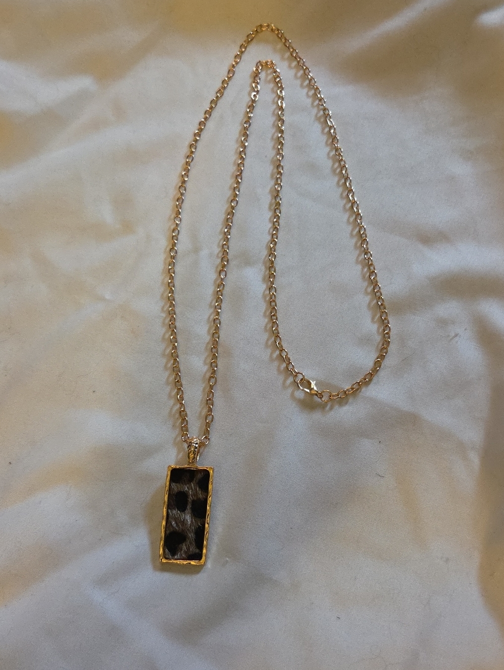 Gold-Tone Leopard Print Rectangular Pendant Necklace - Women Jewelry